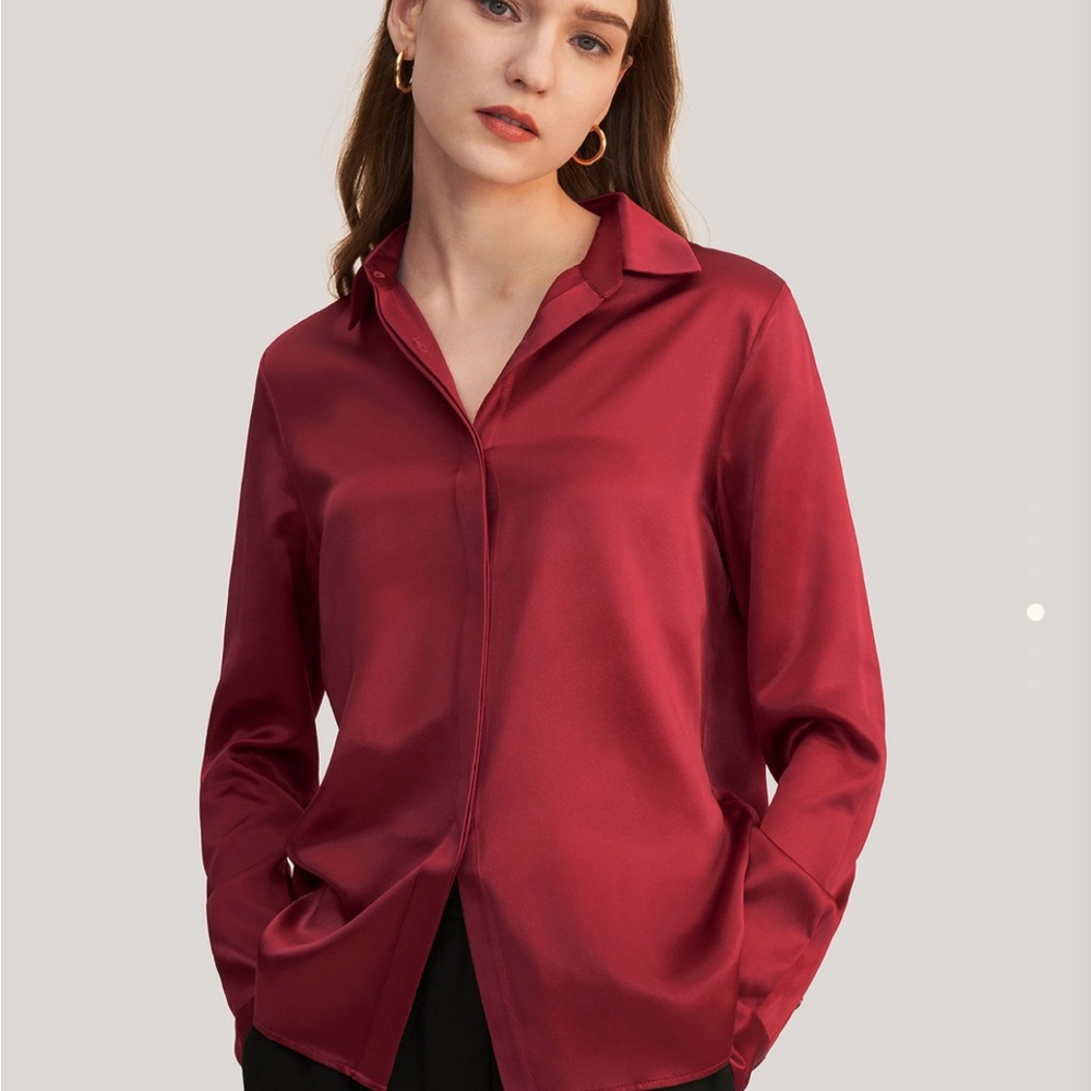 Claret Lily Silk Button-Up Shirt